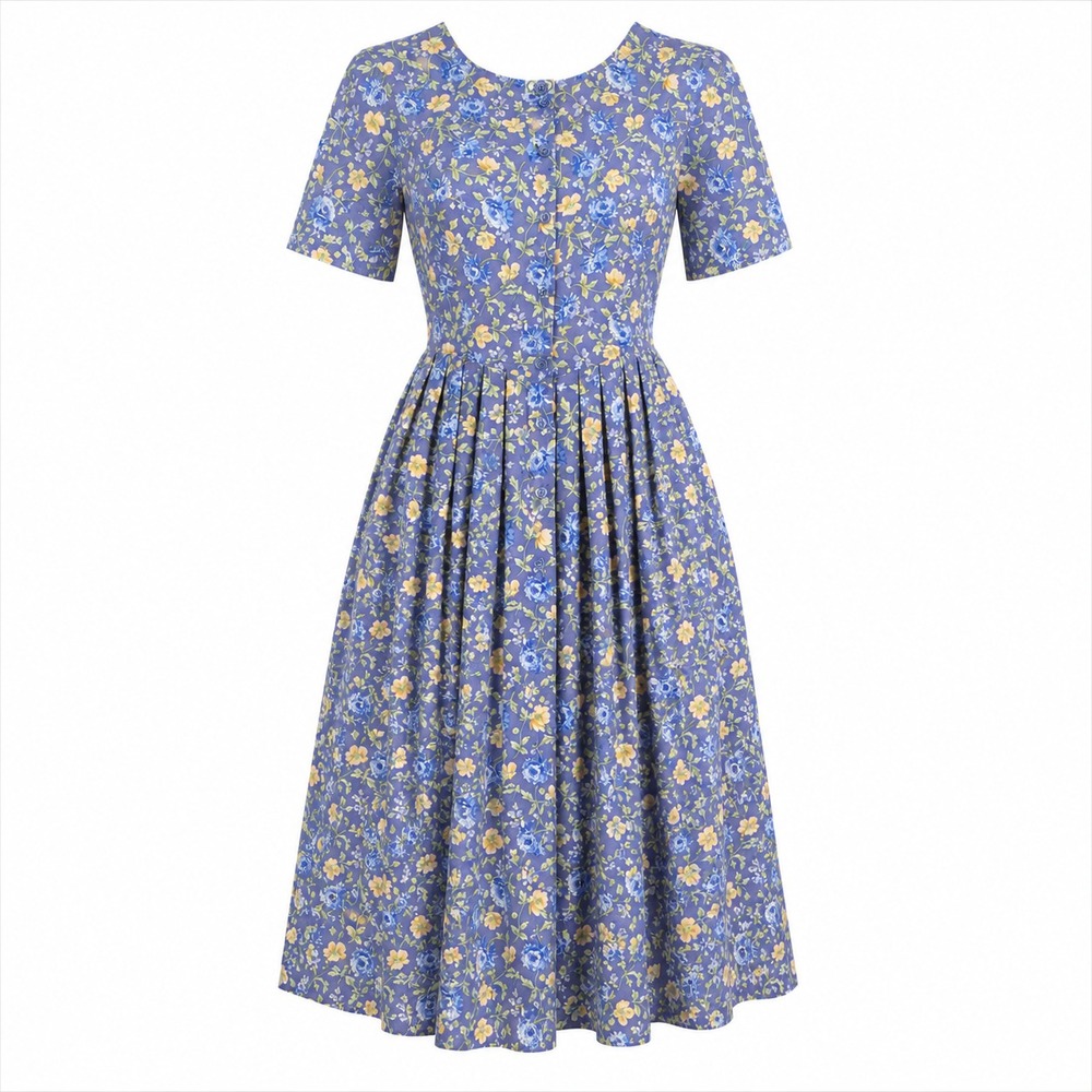Vtg Laura Ashley Made in UK Floral Cotton Prairie Cottage Midi Dress Women 14 - Picture 2 of 15